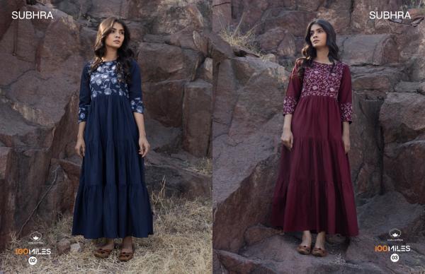 100 Miles Subhra Fancy Cotton Designer Long Kurti Collection